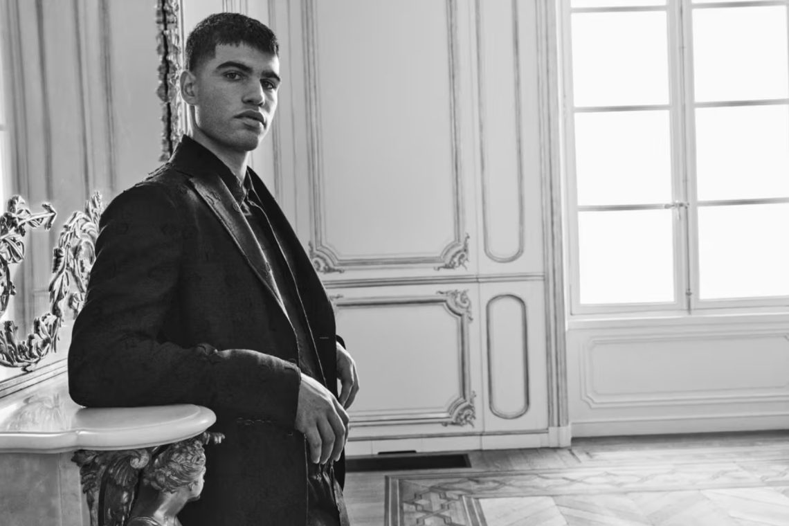 Carlos Alcaraz postal obraz hiše Louis Vuitton