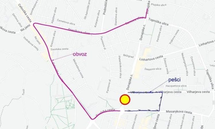 Zapora Dunajske ceste zaradi gradnje železniškega nadvoza